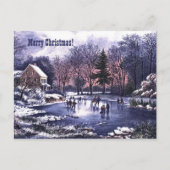Vrolijk kerstfeest.  wintersceen feestdagenkaart (Voorkant)