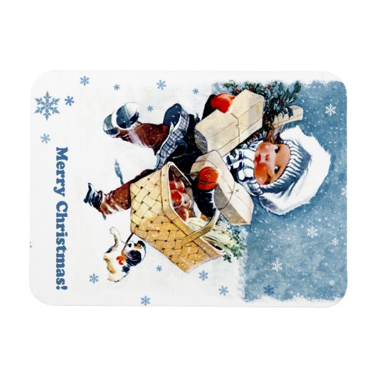 Vrolijk kerstfeest.  wintersceen magneet (Horizontaal)