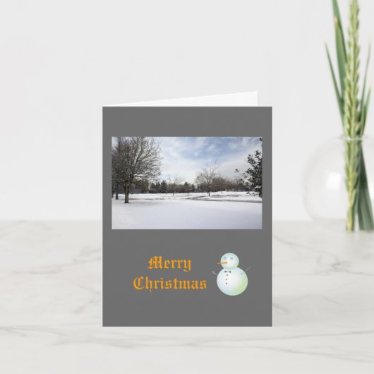 Vrolijk kerstfeest, wintersneeuwveld feestdagen kaart (Voorkant)