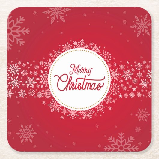 Vrolijk kerstfeest wintersneeuwvlokken rood kartonnen onderzetters (Voorkant)