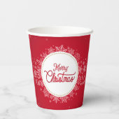 Vrolijk kerstfeest wintersneeuwvlokken rood papieren bekers (Achterkant)