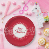Vrolijk kerstfeest wintersneeuwvlokken rood papieren bordje (Feest)