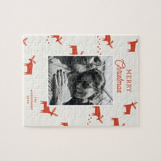 vrolijk kerstfeest. Wintervakantie bosgebied rendi Legpuzzel (Horizontaal)