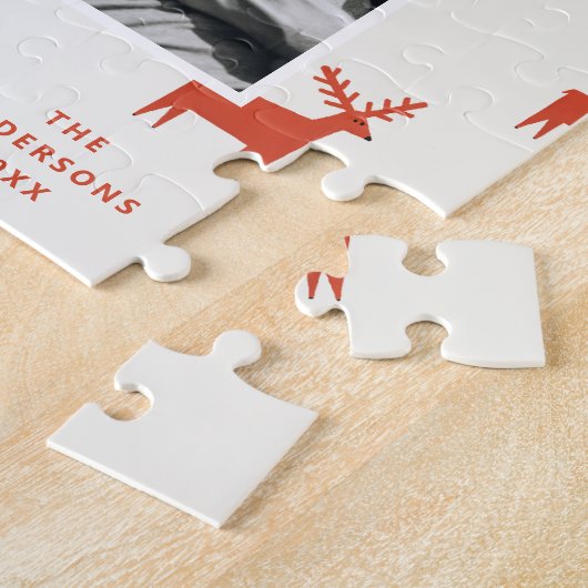 vrolijk kerstfeest. Wintervakantie bosgebied rendi Legpuzzel (Zijkant)