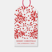 vrolijk kerstfeest. Wintervakantie rode bloembes Cadeaulabel (Voorkant)