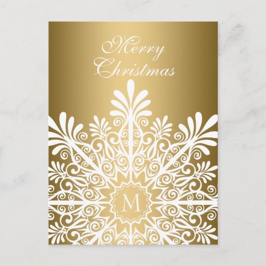 Vrolijk kerstfeest - Wit en Goud Snowflake Feestdagenkaart (Voorkant)