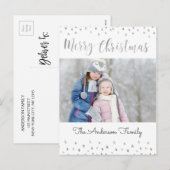 Vrolijk Kerstfeest Wit en Zilveren Folie Sterren F Feestdagenkaart (Voorkant / Achterkant)