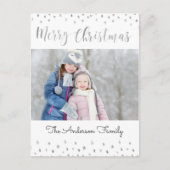 Vrolijk Kerstfeest Wit en Zilveren Folie Sterren F Feestdagenkaart (Voorkant)