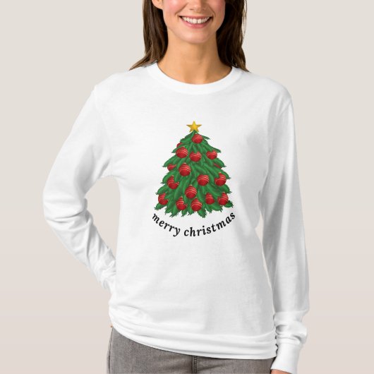 Vrolijk kerstfeest, wit T-shirt, kerstboom T-shirt (Voorkant)