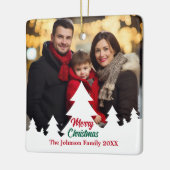 Vrolijk Kerstfeest Witte Bomen Familie Foto Custom Keramisch Ornament (Links)