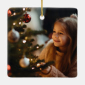 Vrolijk Kerstfeest Witte Bomen Familie Foto Custom Keramisch Ornament (Achterkant)
