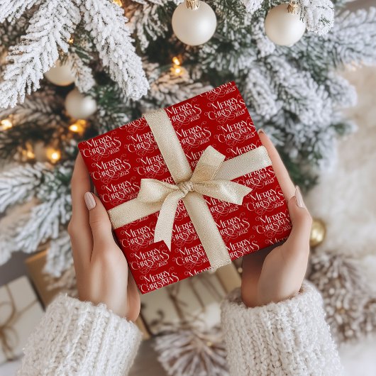 Vrolijk Kerstfeest Witte Feestelijke Retro Typogra Cadeaupapier