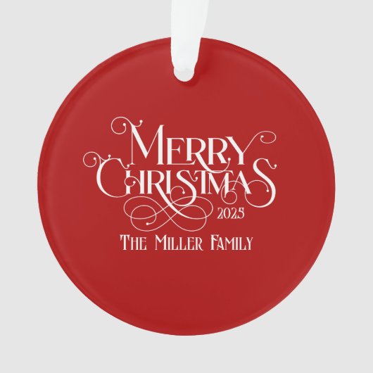 Vrolijk Kerstfeest Witte Feestelijke Retro Typogra Ornament (voorkant)