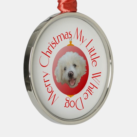 Vrolijk kerstfeest Witte hond Metalen Ornament (Rechts)
