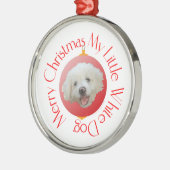 Vrolijk kerstfeest Witte hond Metalen Ornament (Links)