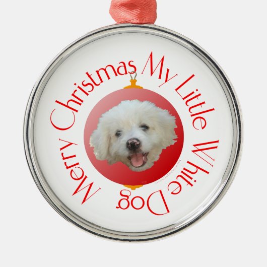 Vrolijk kerstfeest Witte hond Metalen Ornament (Voorkant)