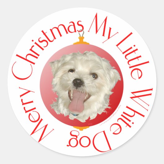 Vrolijk kerstfeest Witte hond Ronde Sticker (Voorkant)