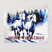 Vrolijk kerstfeest witte paarden waterverf groeten briefkaart (Voorkant)