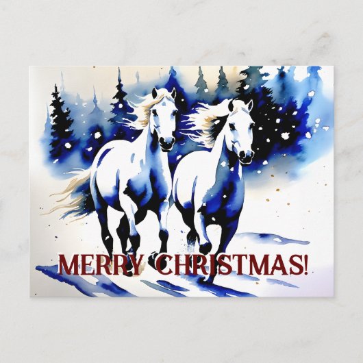 Vrolijk kerstfeest witte paarden waterverf groeten briefkaart (Voorkant)