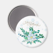 Vrolijk Kerstfeest Witte Poinsettia Sneeuwvlokken Magneet (Voorkant / Achterkant)