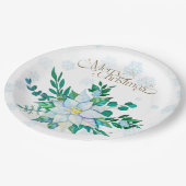 Vrolijk Kerstfeest Witte Poinsettia Sneeuwvlokken Papieren Bordje (Gekanteld)