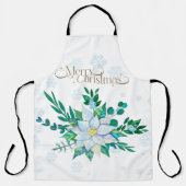Vrolijk Kerstfeest Witte Poinsettia Sneeuwvlokken Schort (Voorkant)