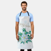 Vrolijk Kerstfeest Witte Poinsettia Sneeuwvlokken Schort (Gedragen)