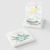 Vrolijk Kerstfeest Witte Poinsettia Sneeuwvlokken Stenen Onderzetter (Zijkant)