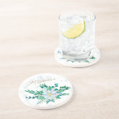 Vrolijk Kerstfeest Witte Poinsettia Sneeuwvlokken Zandsteen Onderzetter (Zijkant)