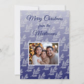 Vrolijk Kerstfeest Witte takken Blauwe Foto Feestdagenkaart (Voorkant)