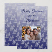 Vrolijk Kerstfeest Witte takken Blauwe Foto Feestdagenkaart (Voorkant / Achterkant)