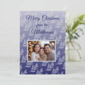 Vrolijk Kerstfeest Witte takken Blauwe Foto Feestdagenkaart (Staand voorkant)