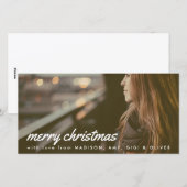 Vrolijk Kerstfeest Witte Typografie Kerstfoto Feestdagenkaart (Voorkant / Achterkant)