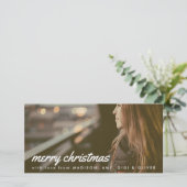 Vrolijk Kerstfeest Witte Typografie Kerstfoto Feestdagenkaart (Staand voorkant)