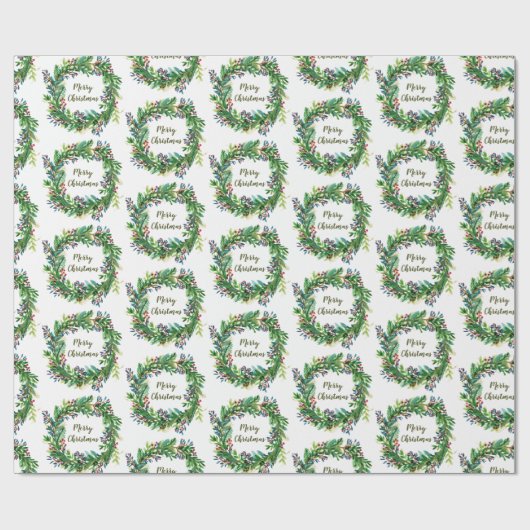 Vrolijk kerstfeest Wreath Cadeaupapier (Vlak)