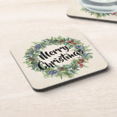 Vrolijk kerstfeest - Wreath - Handschilderde Water Bier Onderzetter (Linkerzijde)