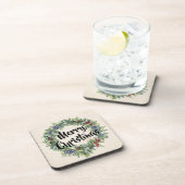 Vrolijk kerstfeest - Wreath - Handschilderde Water Bier Onderzetter (Rechterzijde)
