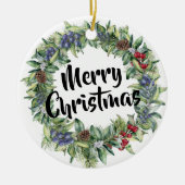 Vrolijk kerstfeest - Wreath - Handschilderde Water Keramisch Ornament (Voorkant)