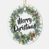 Vrolijk kerstfeest - Wreath - Handschilderde Water Keramisch Ornament (Links)
