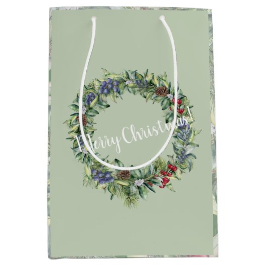 Vrolijk kerstfeest - Wreath - Handschilderde Water Medium Cadeauzakje (Voorkant)