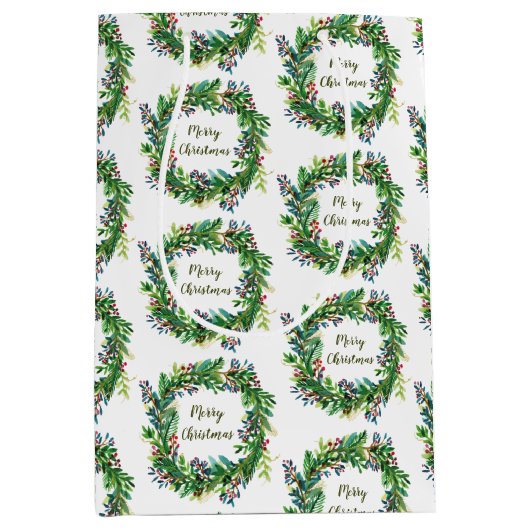 Vrolijk kerstfeest Wreath Medium Cadeauzakje (Voorkant)