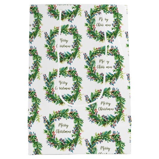 Vrolijk kerstfeest Wreath Medium Cadeauzakje (Achterkant)