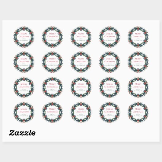 Vrolijk kerstfeest Wreath Ronde Sticker (Vel)