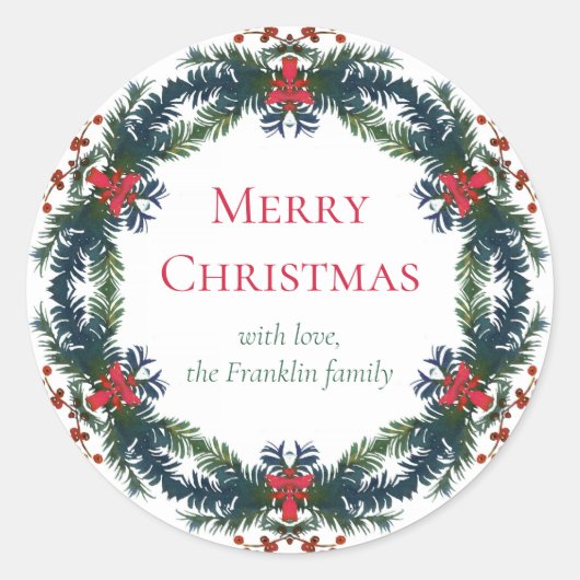 Vrolijk kerstfeest Wreath Ronde Sticker (Voorkant)