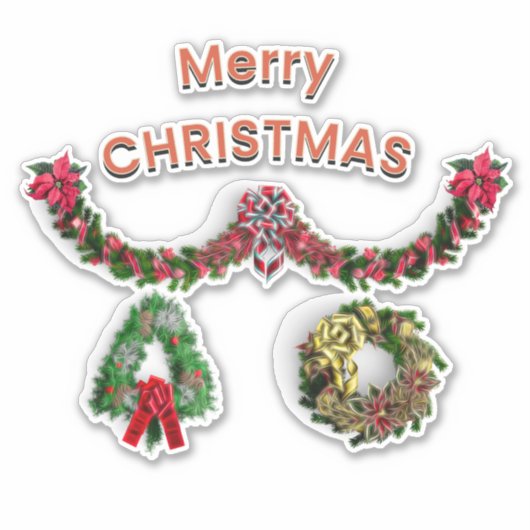 Vrolijk kerstfeest Wreath Sticker (Voorkant)