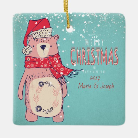 Vrolijk kerstfeest- X-mas Beer en bewerkbare tekst Keramisch Ornament (Voorkant)