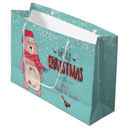 Vrolijk kerstfeest- X-mas Beer en bewerkbare tekst Large Cadeautasje