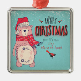 Vrolijk kerstfeest- X-mas Beer en bewerkbare tekst Metalen Ornament