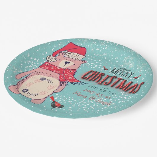Vrolijk kerstfeest- X-mas Beer en bewerkbare tekst Papieren Bordje (Gekanteld)