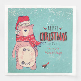 Vrolijk kerstfeest- X-mas Beer en bewerkbare tekst Servet